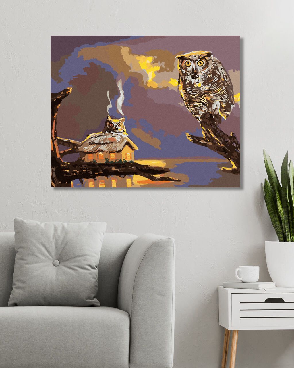 zuty Malování podle čísel - SOVA A CHATA U VODY (D. RUSTY RUST) - Rozměr: 40x50 cm, Rámování: Varianta: vypnuté plátno na rám - obrázek 2