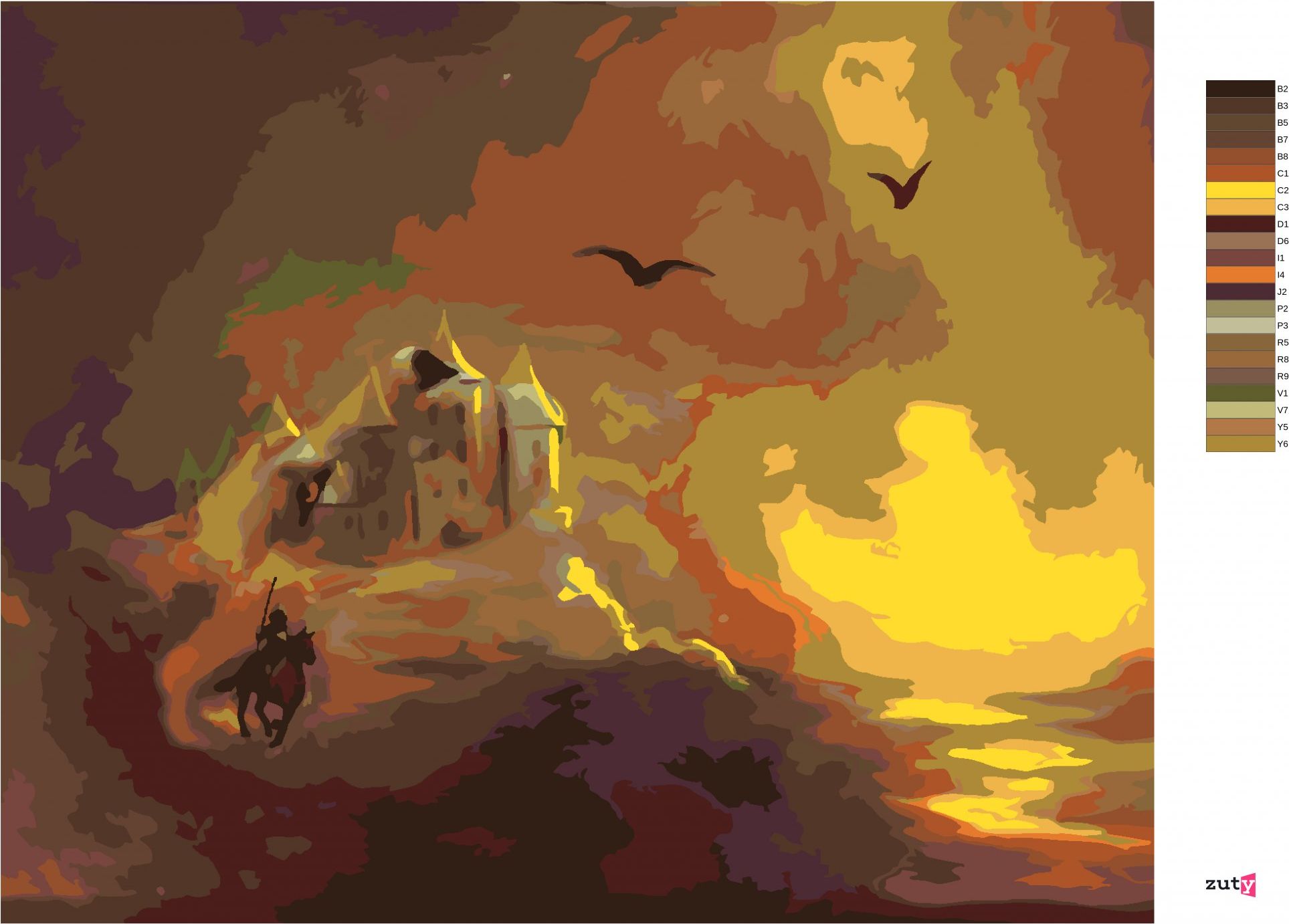 zuty Malování podle čísel - HRAD, RYTÍŘ A ZÁPAD SLUNCE (D. RUSTY RUST) - Rozměr: 40x50 cm, Rámování: Varianta: vypnuté plátno na rám - obrázek 8