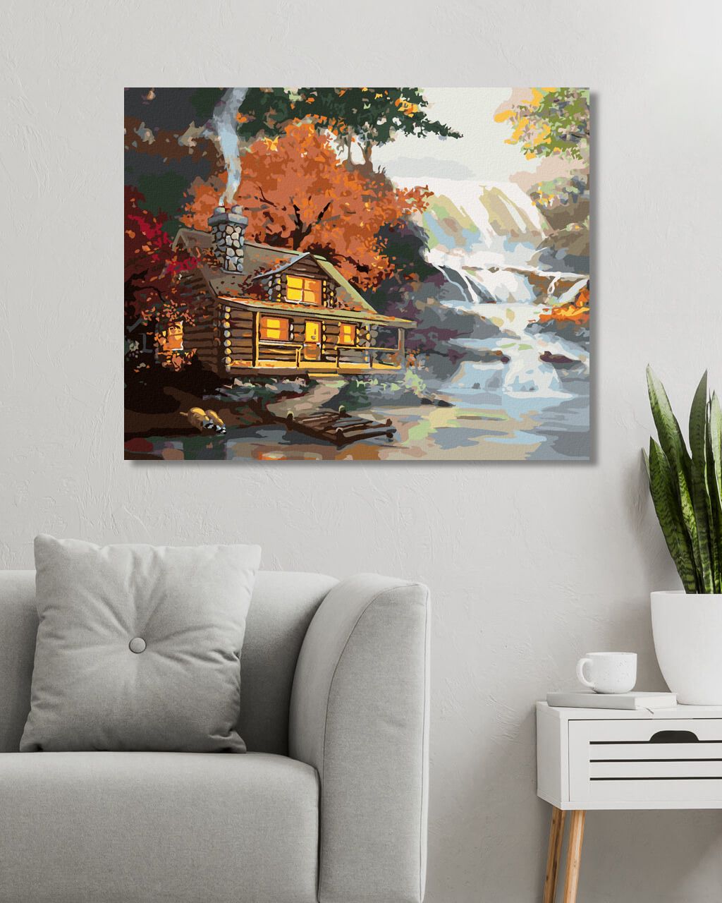 zuty Malování podle čísel - MÝVAL, CHATA A VODOPÁD (D. RUSTY RUST) - Rozměr: 40x50 cm, Rámování: Varianta: bez rámu a bez vypnutí plátna - obrázek 5