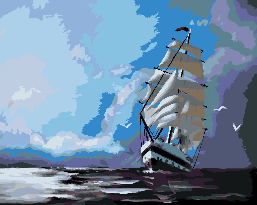 zuty Malování podle čísel - PLACHETNICE A MRAKY (D. RUSTY RUST) - Rozměr: 40x50 cm, Rámování: Varianta: bez rámu a bez vypnutí plátna - obrázek 7