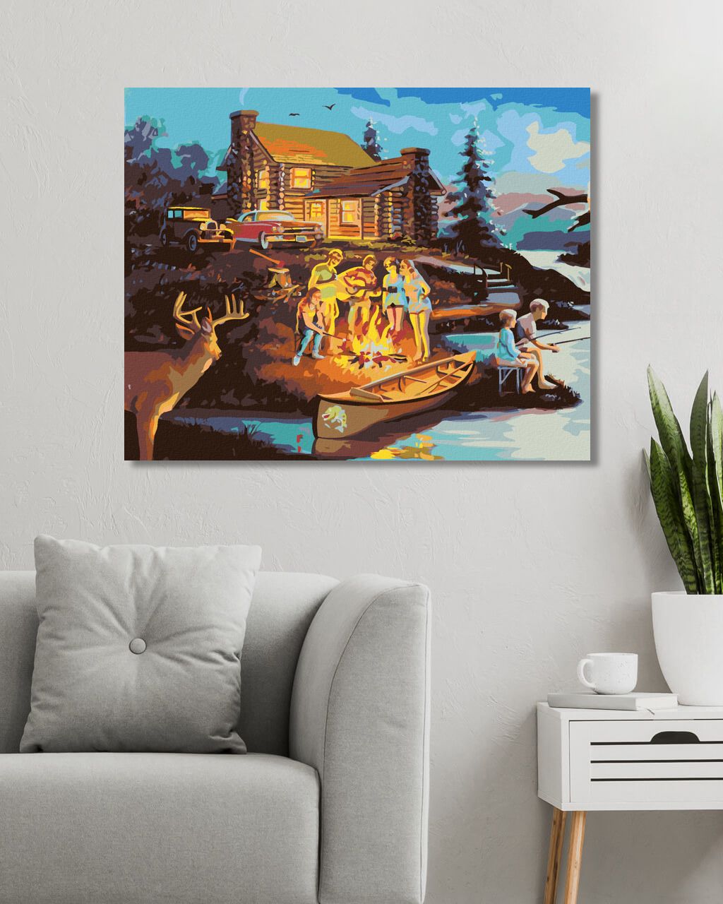 zuty Malování podle čísel - TÁBORÁK U CHATY, JELEN A SOVA (D. RUSTY RUST) - Rozměr: 40x50 cm, Rámování: Varianta: bez rámu a bez vypnutí plátna - obrázek 7