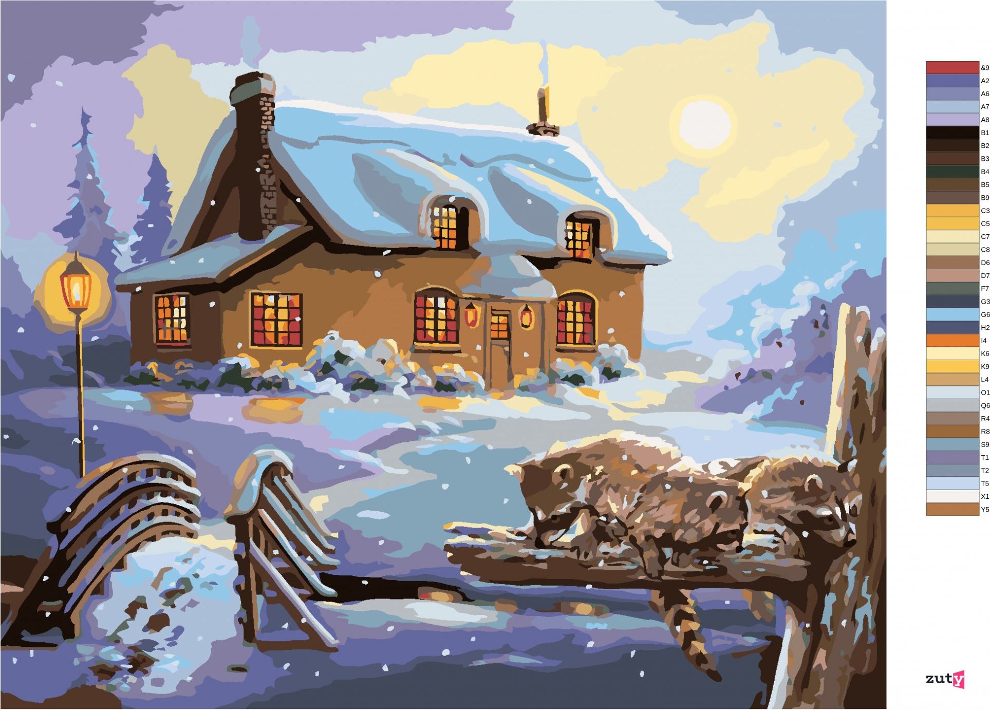 zuty Malování podle čísel - MÝVAL A DŮM V ZIMĚ (D. RUSTY RUST) - Rozměr: 40x50 cm, Rámování: Varianta: vypnuté plátno na rám - obrázek 4