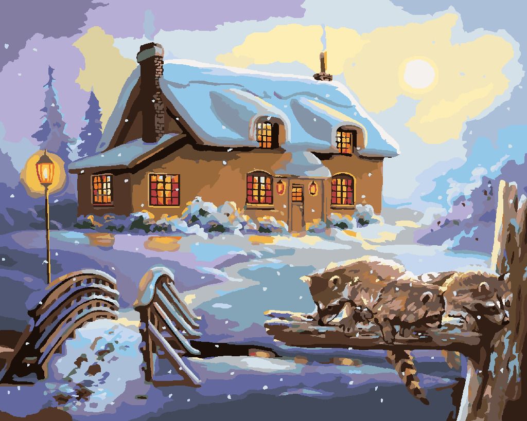 zuty Malování podle čísel - MÝVAL A DŮM V ZIMĚ (D. RUSTY RUST) - Rozměr: 40x50 cm, Rámování: Varianta: vypnuté plátno na rám - obrázek 6