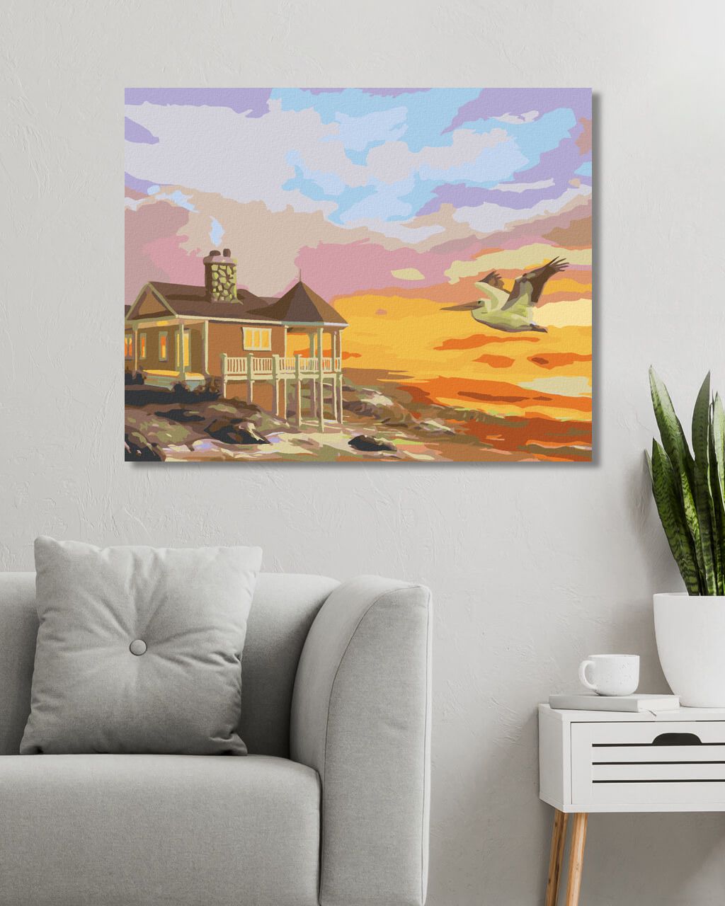 zuty Malování podle čísel - PELIKÁN, DŮM U MOŘE A ZÁPAD SLUNCE (D. RUSTY RUST) - Rozměr: 40x50 cm, Rámování: Varianta: vypnuté plátno na rám - obrázek 10