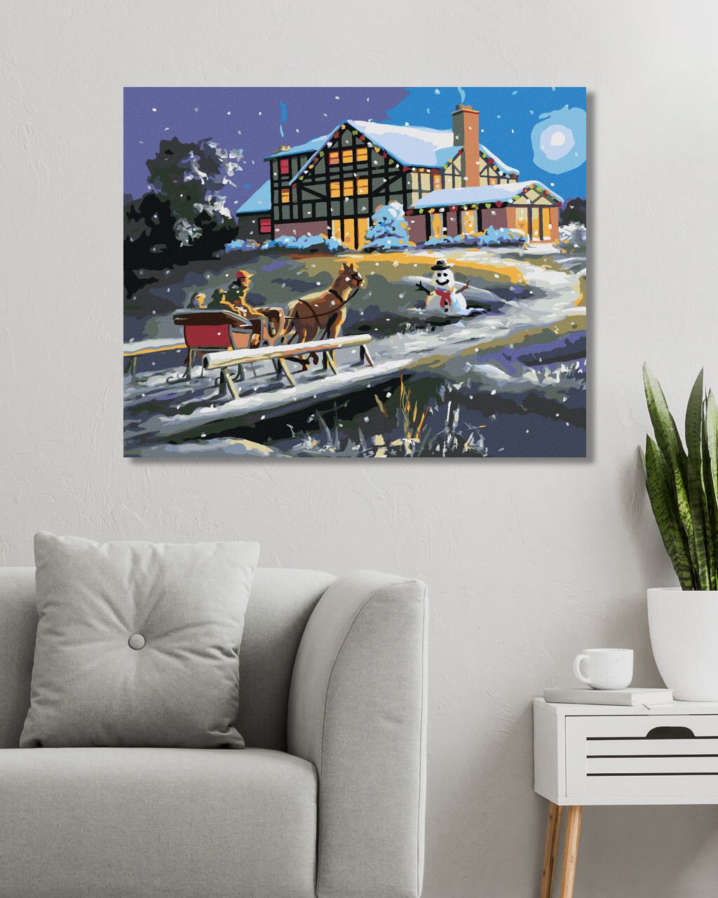 zuty Malování podle čísel - VÁNOCE, SÁNĚ A SNĚHULÁK (D. RUSTY RUST) - Rozměr: 40x50 cm, Rámování: Varianta: bez rámu a bez vypnutí plátna - obrázek 9