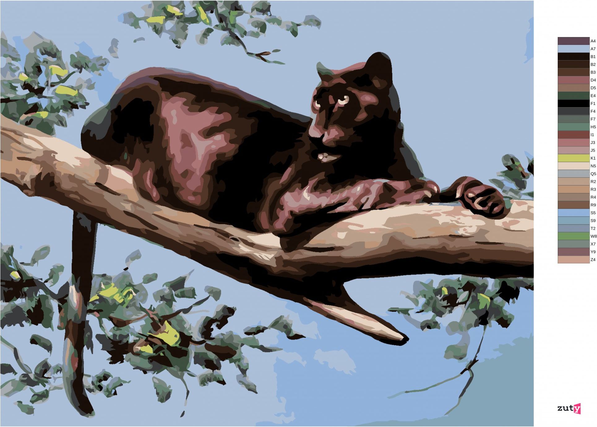 zuty Malování podle čísel - PANTER LEŽÍCÍ NA VĚTVI (D. RUSTY RUST) - Rozměr: 40x50 cm, Rámování: Varianta: bez rámu a bez vypnutí plátna - obrázek 2