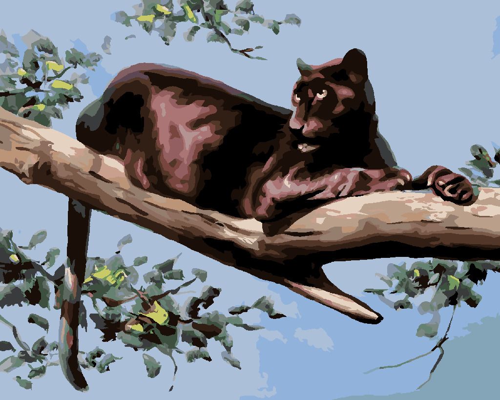 zuty Malování podle čísel - PANTER LEŽÍCÍ NA VĚTVI (D. RUSTY RUST) - Rozměr: 40x50 cm, Rámování: Varianta: vypnuté plátno na rám - obrázek 6