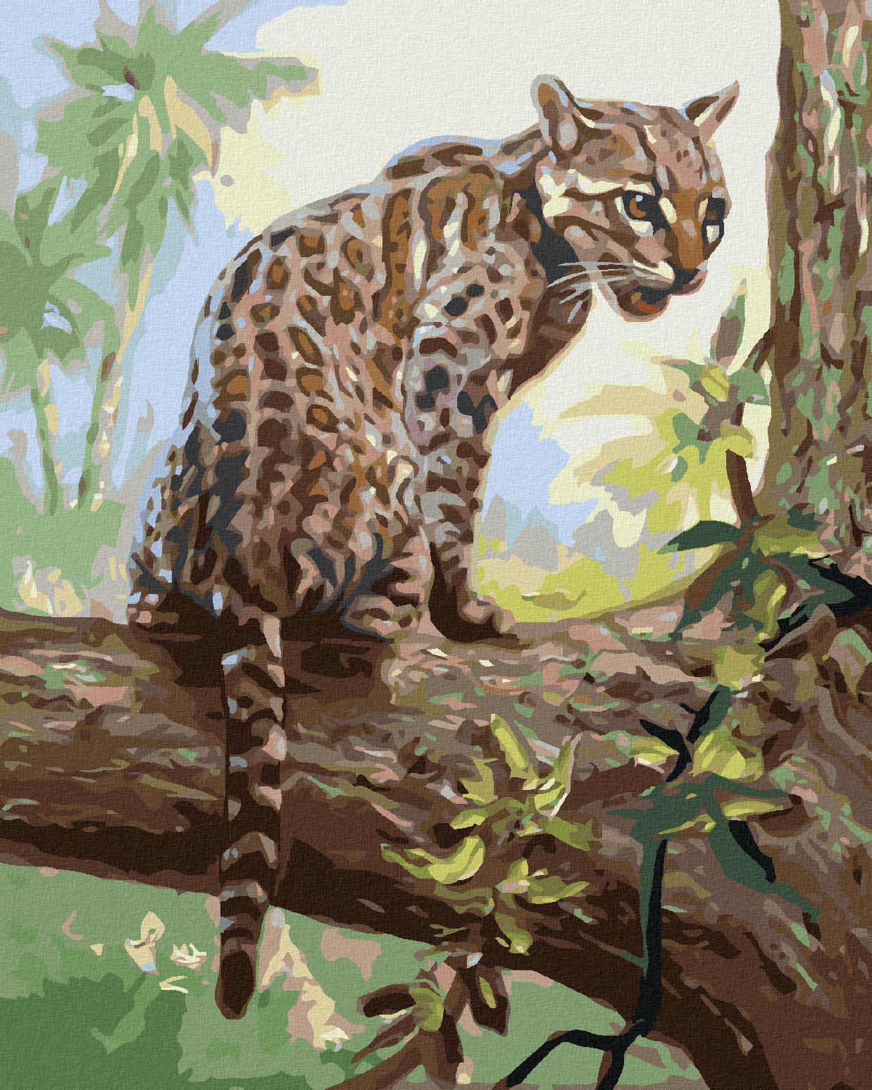 zuty Malování podle čísel - OCELOT MLÁDĚ NA STROMĚ (D. RUSTY RUST) - Rozměr: 40x50 cm, Rámování: Varianta: vypnuté plátno na rám - obrázek 1