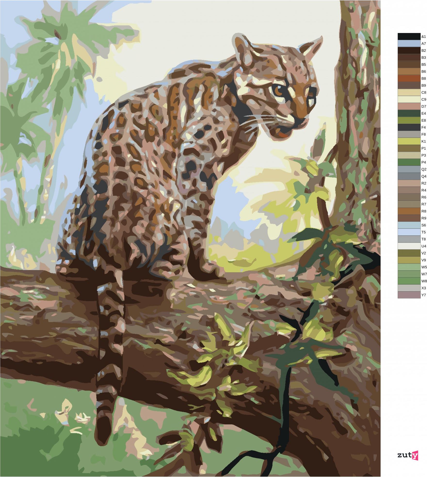 zuty Malování podle čísel - OCELOT MLÁDĚ NA STROMĚ (D. RUSTY RUST) - Rozměr: 40x50 cm, Rámování: Varianta: vypnuté plátno na rám - obrázek 3