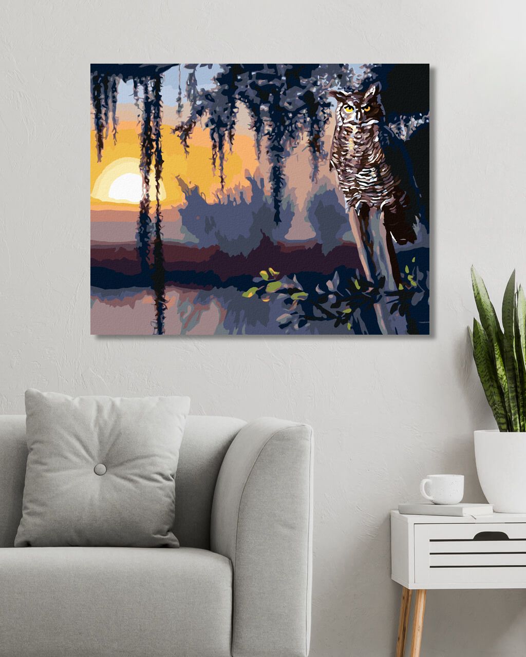 zuty Malování podle čísel - SOVA A ZÁPAD SLUNCE (D. RUSTY RUST) - Rozměr: 40x50 cm, Rámování: Varianta: vypnuté plátno na rám - obrázek 2