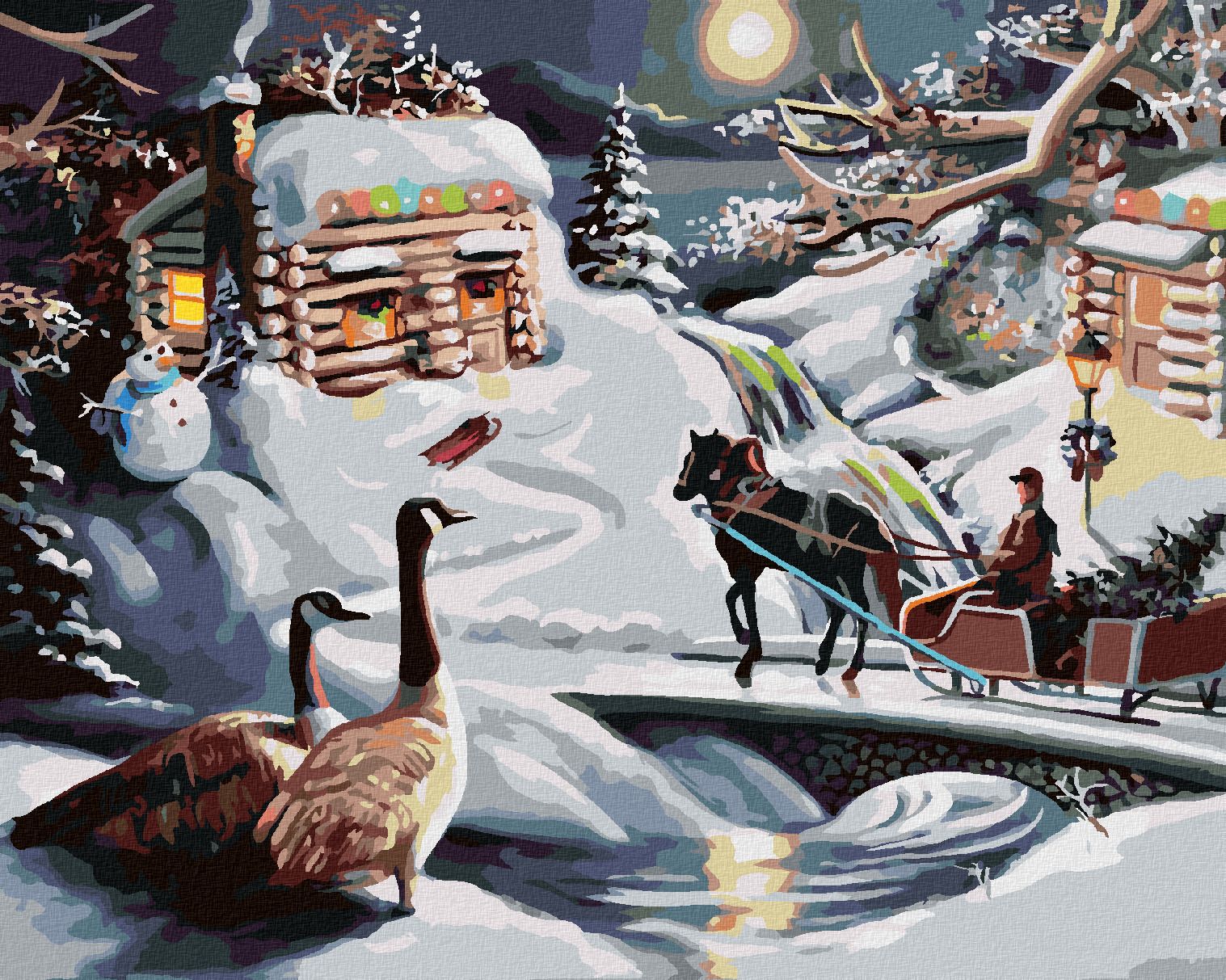 zuty Malování podle čísel - SANTA, SNĚHULÁK, SÁNĚ A KACHNY V ZIMĚ (D. RUSTY RUST) - Rozměr: 40x50 cm, Rámování: Varianta: bez rámu a bez vypnutí plátna - obrázek 1