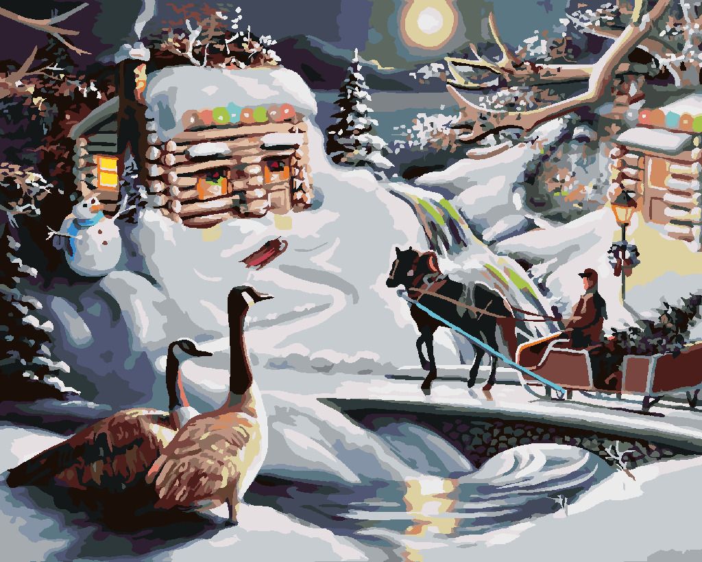 zuty Malování podle čísel - SANTA, SNĚHULÁK, SÁNĚ A KACHNY V ZIMĚ (D. RUSTY RUST) - Rozměr: 40x50 cm, Rámování: Varianta: bez rámu a bez vypnutí plátna - obrázek 6