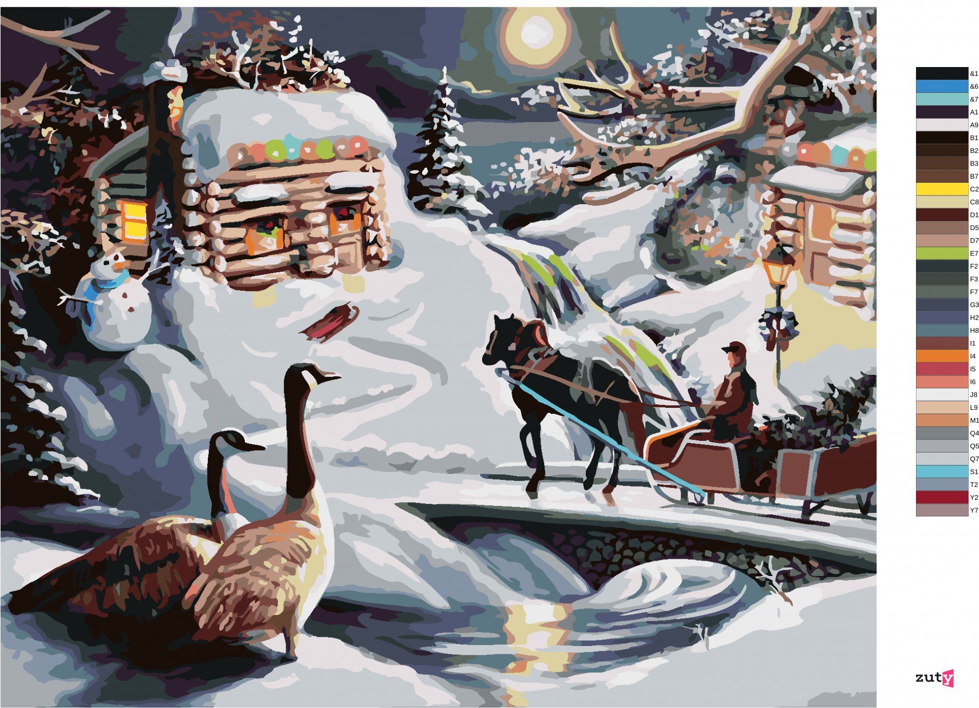 zuty Malování podle čísel - SANTA, SNĚHULÁK, SÁNĚ A KACHNY V ZIMĚ (D. RUSTY RUST) - Rozměr: 40x50 cm, Rámování: Varianta: bez rámu a bez vypnutí plátna - obrázek 8