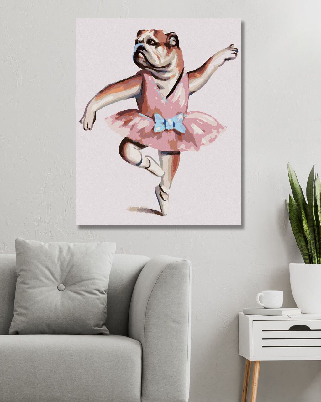 zuty Malování podle čísel - ANGLICKÝ BULDOK A BALET (D. RUSTY RUST) - Rozměr: 40x50 cm, Rámování: Varianta: vypnuté plátno na rám - obrázek 3