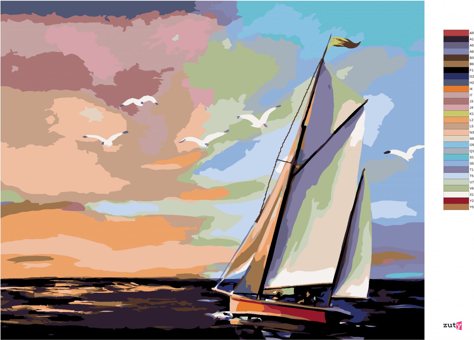 zuty Malování podle čísel - PLACHETNICE A BAREVNÝ ZÁPAD SLUNCE (D. RUSTY RUST) - Rozměr: 40x50 cm, Rámování: Varianta: vypnuté plátno na rám - obrázek 7