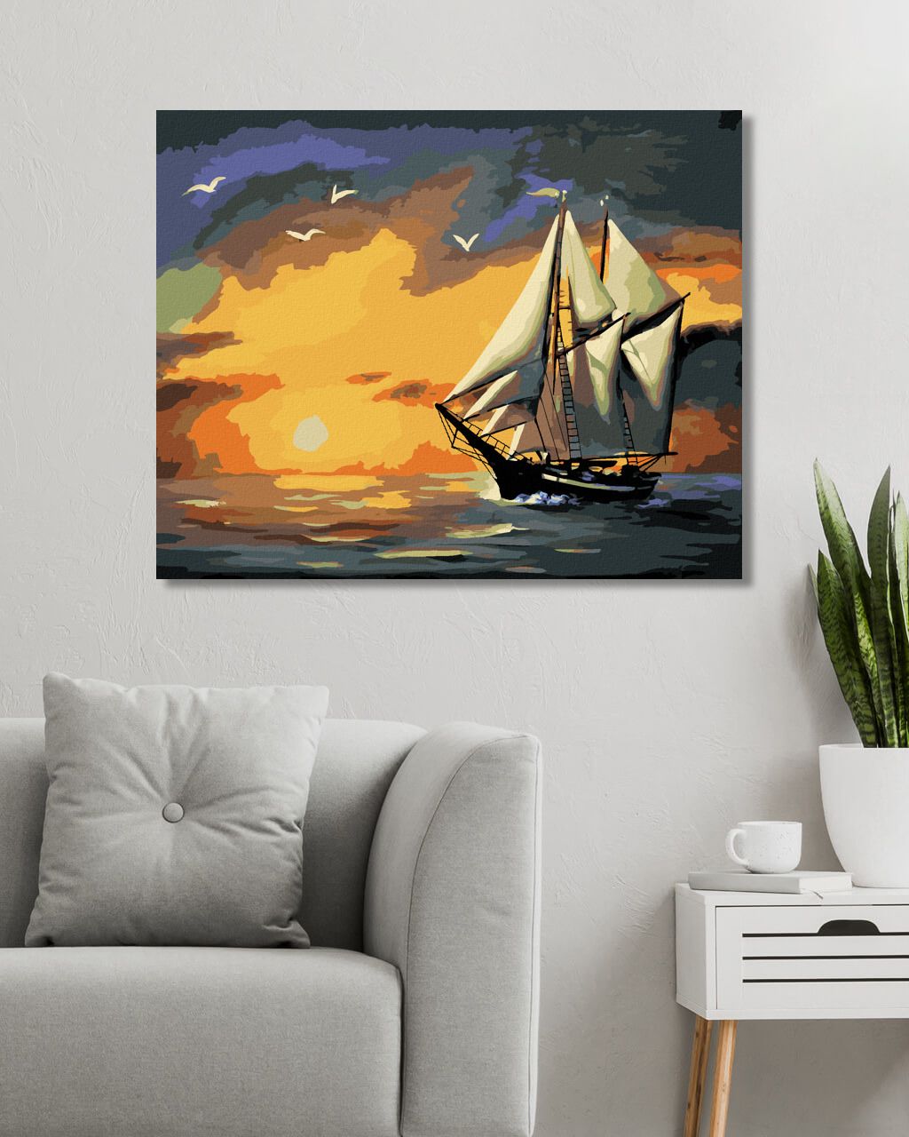 zuty Malování podle čísel - PLACHETNICE, ZÁPAD SLUNCE A RACCI (D. RUSTY RUST) - Rozměr: 40x50 cm, Rámování: Varianta: bez rámu a bez vypnutí plátna - obrázek 2