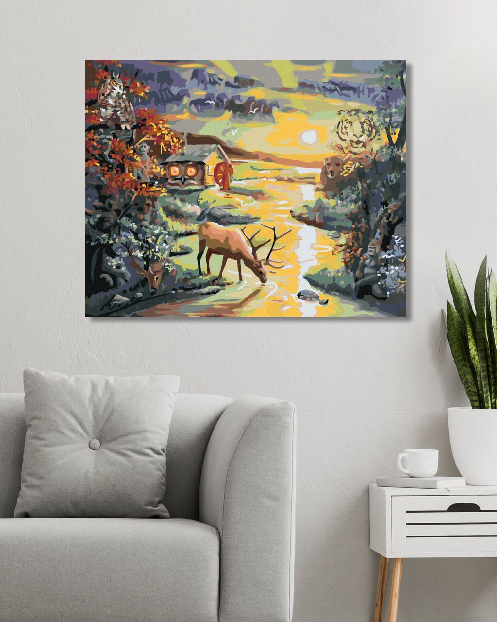 zuty Malování podle čísel - JELEN V ŘECE, ILUZE ZVÍŘAT A ZÁPAD SLUNCE (D. RUSTY RUST) - Rozměr: 40x50 cm, Rámování: Varianta: vypnuté plátno na rám - obrázek 5