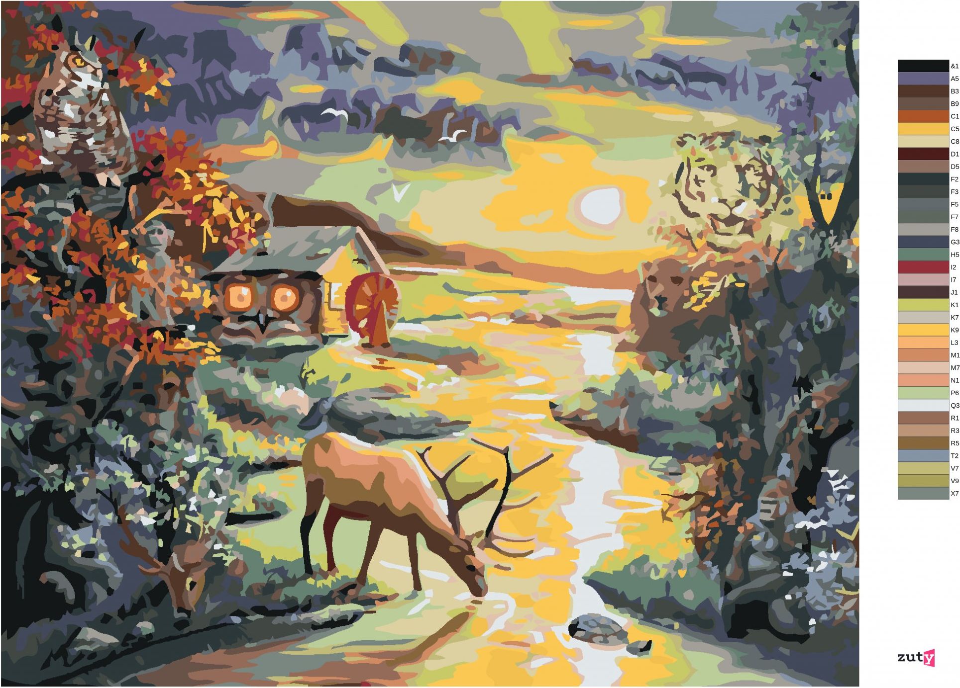 zuty Malování podle čísel - JELEN V ŘECE, ILUZE ZVÍŘAT A ZÁPAD SLUNCE (D. RUSTY RUST) - Rozměr: 40x50 cm, Rámování: Varianta: vypnuté plátno na rám - obrázek 7