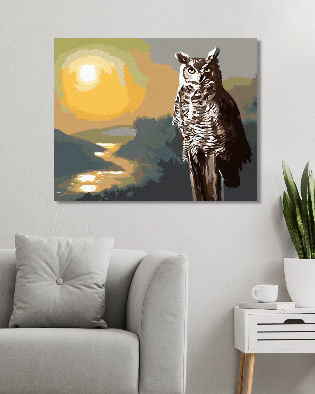 zuty Malování podle čísel - SOVA, ŘEKA A ZÁPAD SLUNCE (D. RUSTY RUST) - Rozměr: 40x50 cm, Rámování: Varianta: vypnuté plátno na rám - obrázek 3