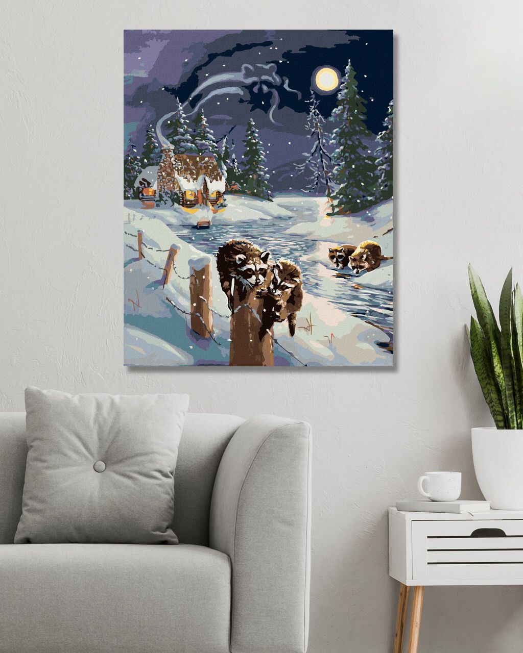 zuty Malování podle čísel - MÝVAL U ŘEKY A CHATA V ZIMĚ (D. RUSTY RUST) - Rozměr: 40x50 cm, Rámování: Varianta: vypnuté plátno na rám - obrázek 3