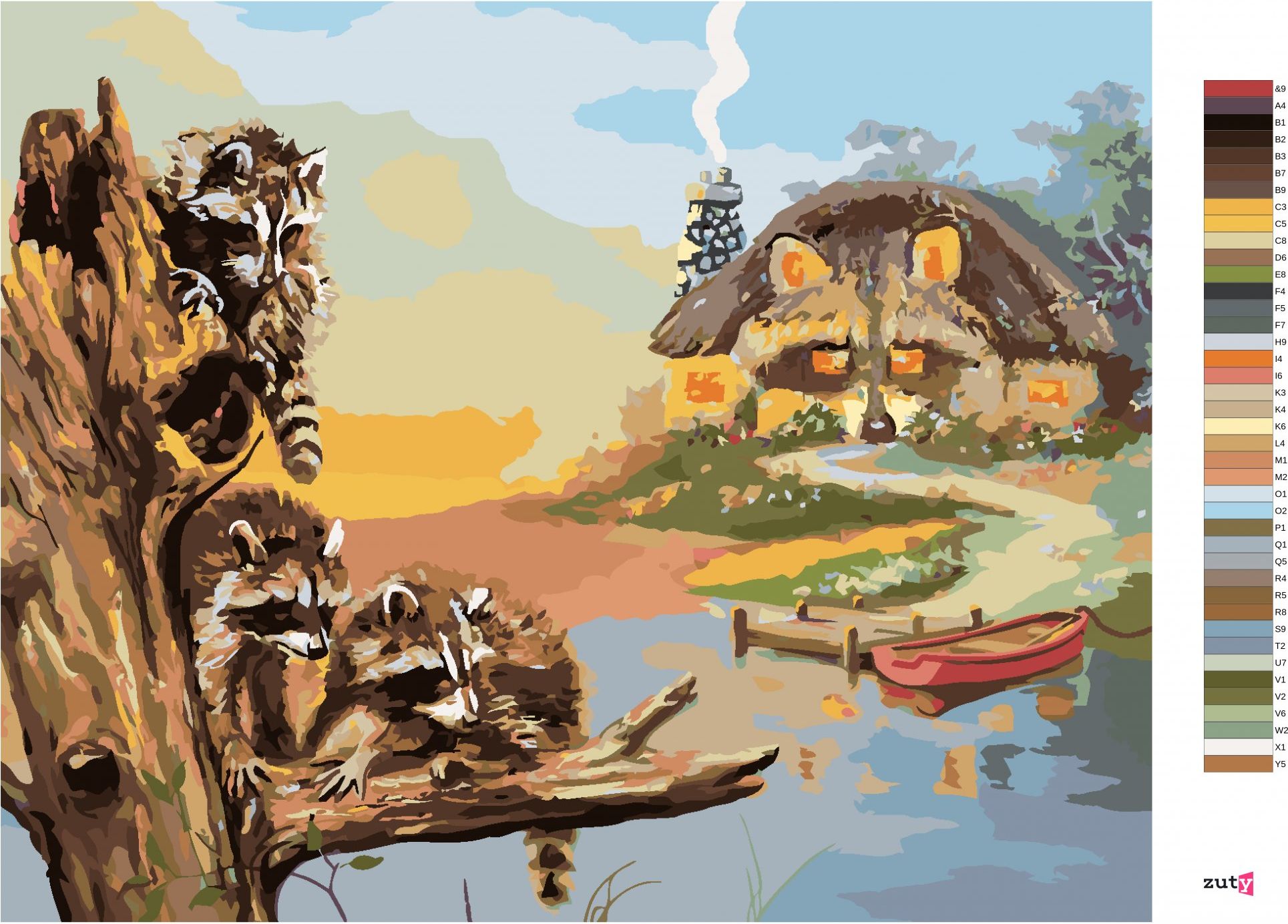 zuty Malování podle čísel - MÝVAL NA KLÁDĚ, MOLO S LOĎKOU A CHATA (D. RUSTY RUST) - Rozměr: 40x50 cm, Rámování: Varianta: bez rámu a bez vypnutí plátna - obrázek 8