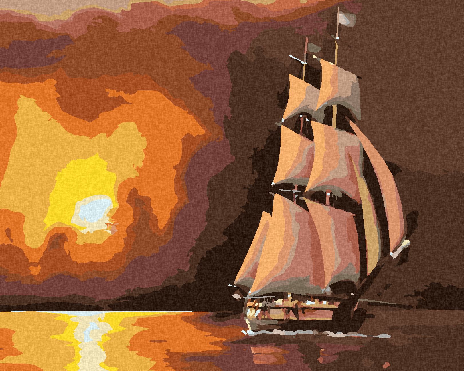 zuty Malování podle čísel - PLACHETNICE A RUDÝ ZÁPAD SLUNCE (D. RUSTY RUST) - Rozměr: 40x50 cm, Rámování: Varianta: bez rámu a bez vypnutí plátna - obrázek 1