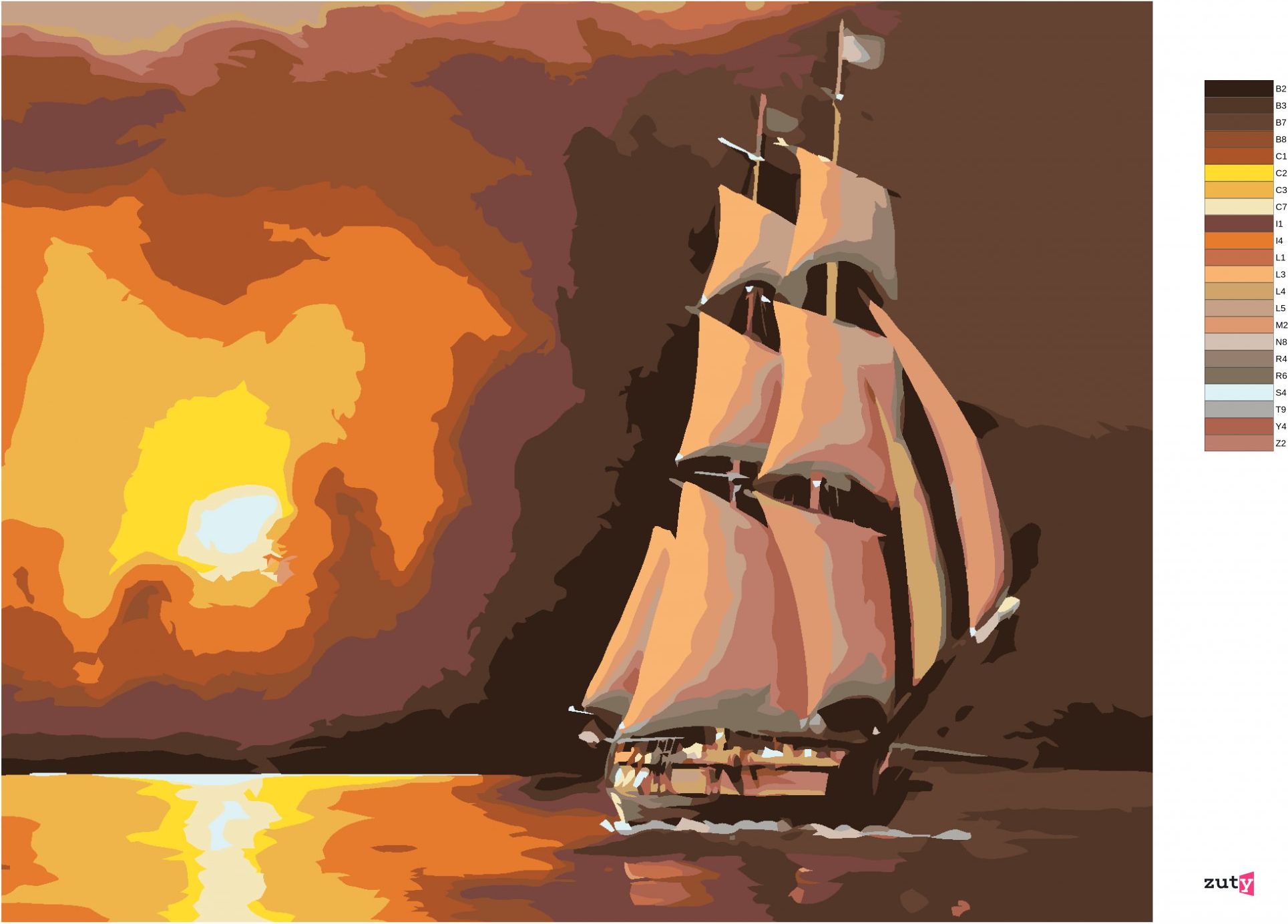 zuty Malování podle čísel - PLACHETNICE A RUDÝ ZÁPAD SLUNCE (D. RUSTY RUST) - Rozměr: 40x50 cm, Rámování: Varianta: bez rámu a bez vypnutí plátna - obrázek 9