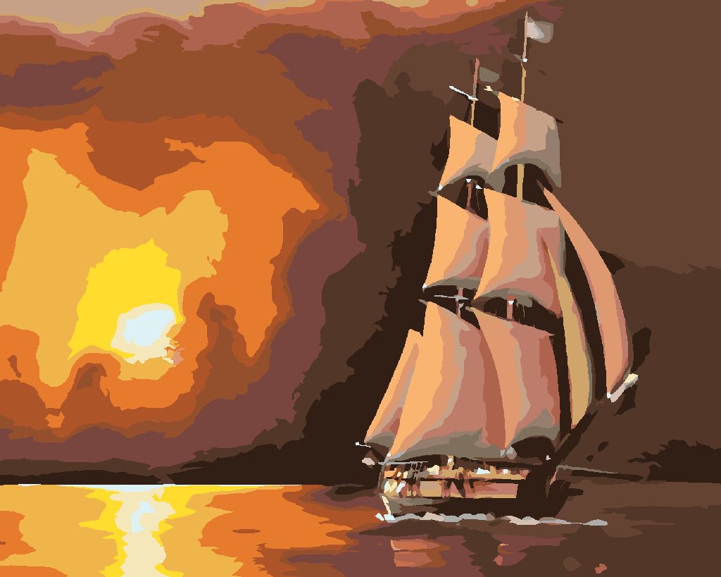 zuty Malování podle čísel - PLACHETNICE A RUDÝ ZÁPAD SLUNCE (D. RUSTY RUST) - Rozměr: 40x50 cm, Rámování: Varianta: vypnuté plátno na rám - obrázek 4
