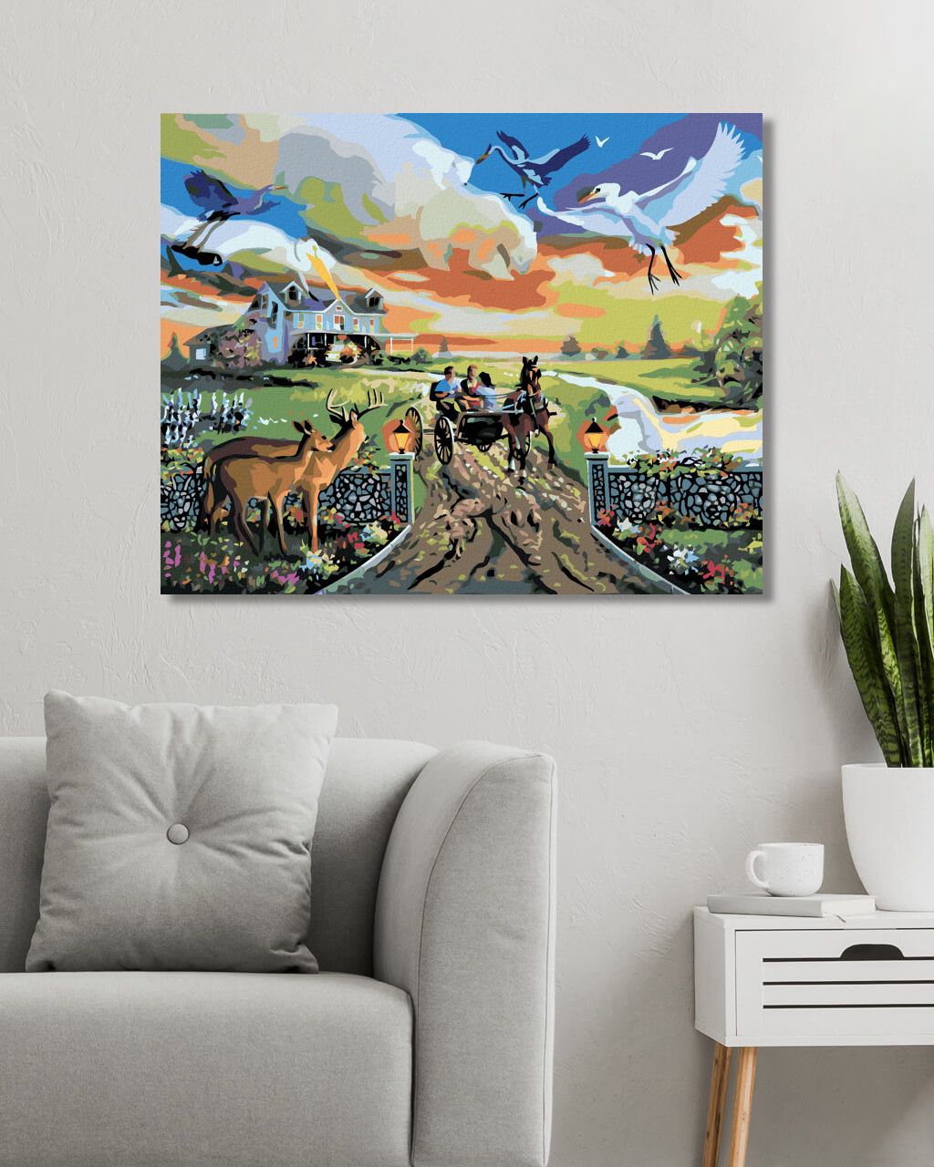 zuty Malování podle čísel - ILUZE ZVÍŘATA A BRYČKA ODJÍŽDĚJÍCÍ OD DOMU (D. RUSTY RUST) - Rozměr: 40x50 cm, Rámování: Varianta: bez rámu a bez vypnutí plátna - obrázek 3