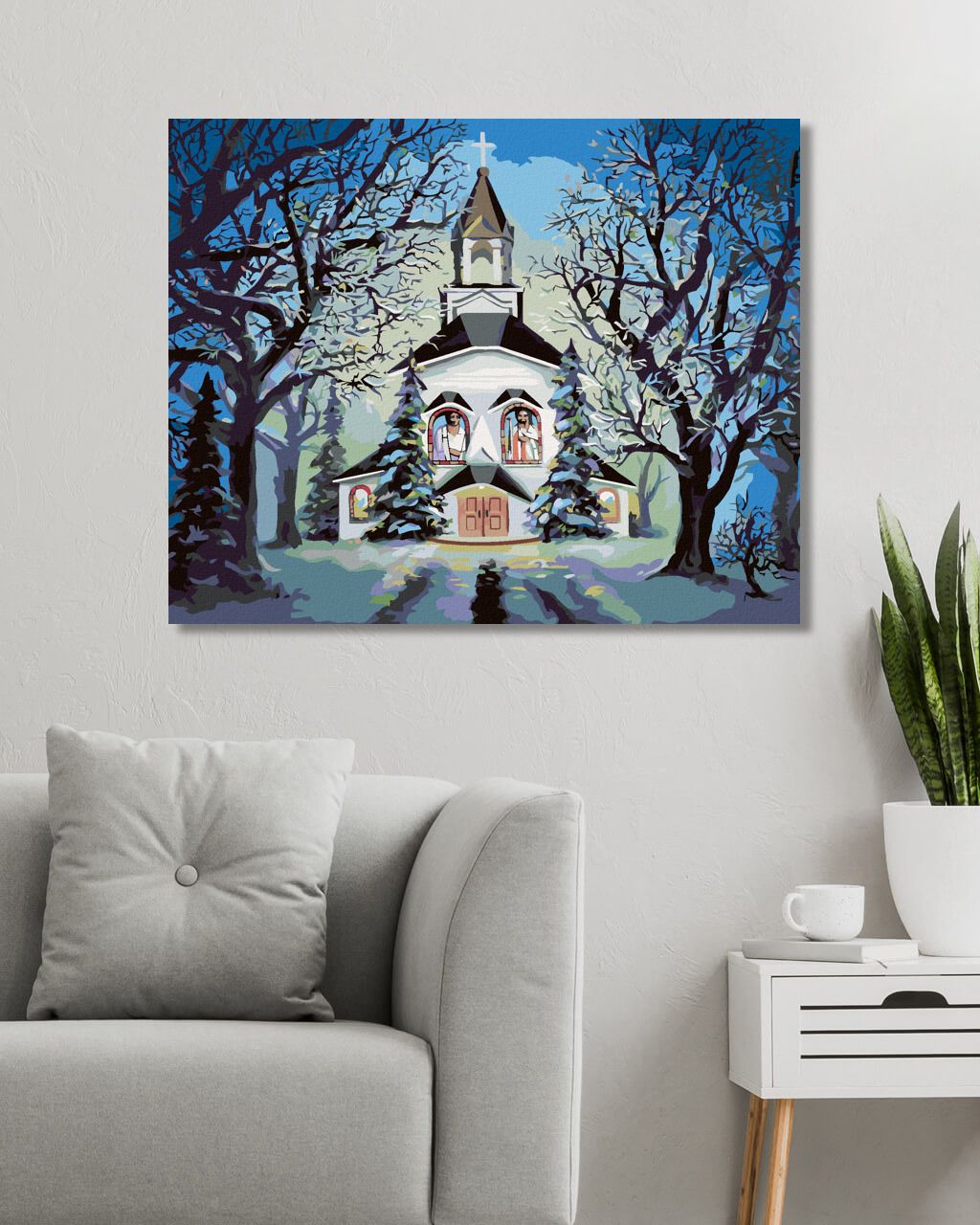 zuty Malování podle čísel - KOSTEL V ZIMĚ (D. RUSTY RUST) - Rozměr: 40x50 cm, Rámování: Varianta: vypnuté plátno na rám - obrázek 3