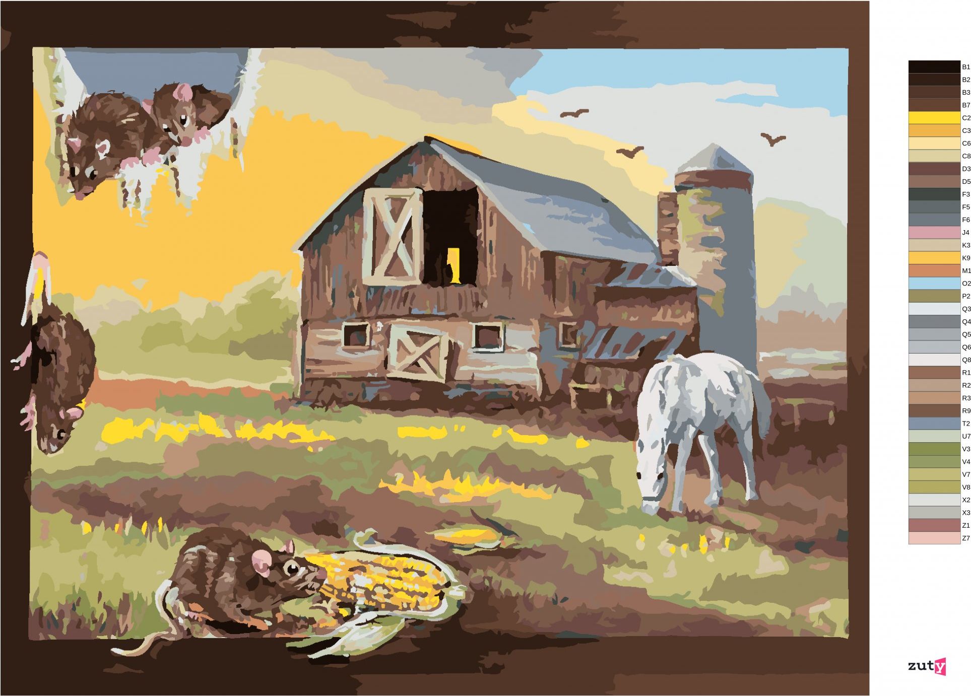 zuty Malování podle čísel - KRYSA V OBRAZU FARMY A KONĚ (D. RUSTY RUST) - Rozměr: 40x50 cm, Rámování: Varianta: vypnuté plátno na rám - obrázek 3