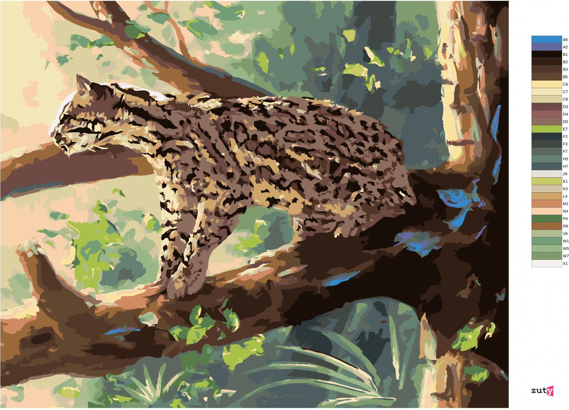 zuty Malování podle čísel - OCELOT SEDÍCÍ NA VĚTVI (D. RUSTY RUST) - Rozměr: 40x50 cm, Rámování: Varianta: bez rámu a bez vypnutí plátna - obrázek 2