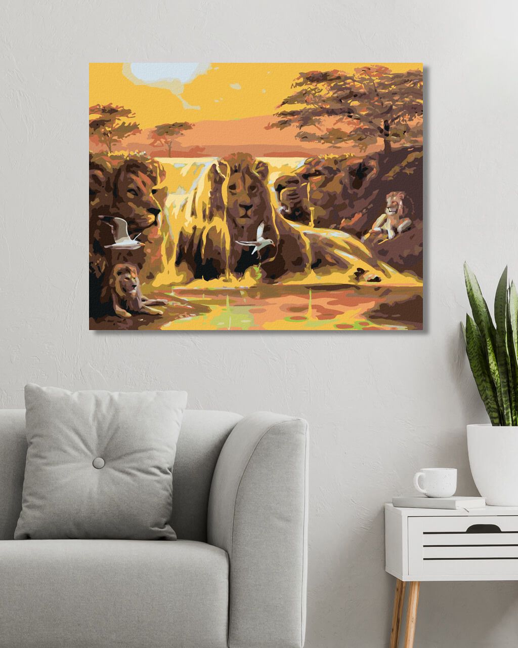 zuty Malování podle čísel - LEV, VODOPÁD A SLUNCE (D. RUSTY RUST) - Rozměr: 40x50 cm, Rámování: Varianta: vypnuté plátno na rám - obrázek 8