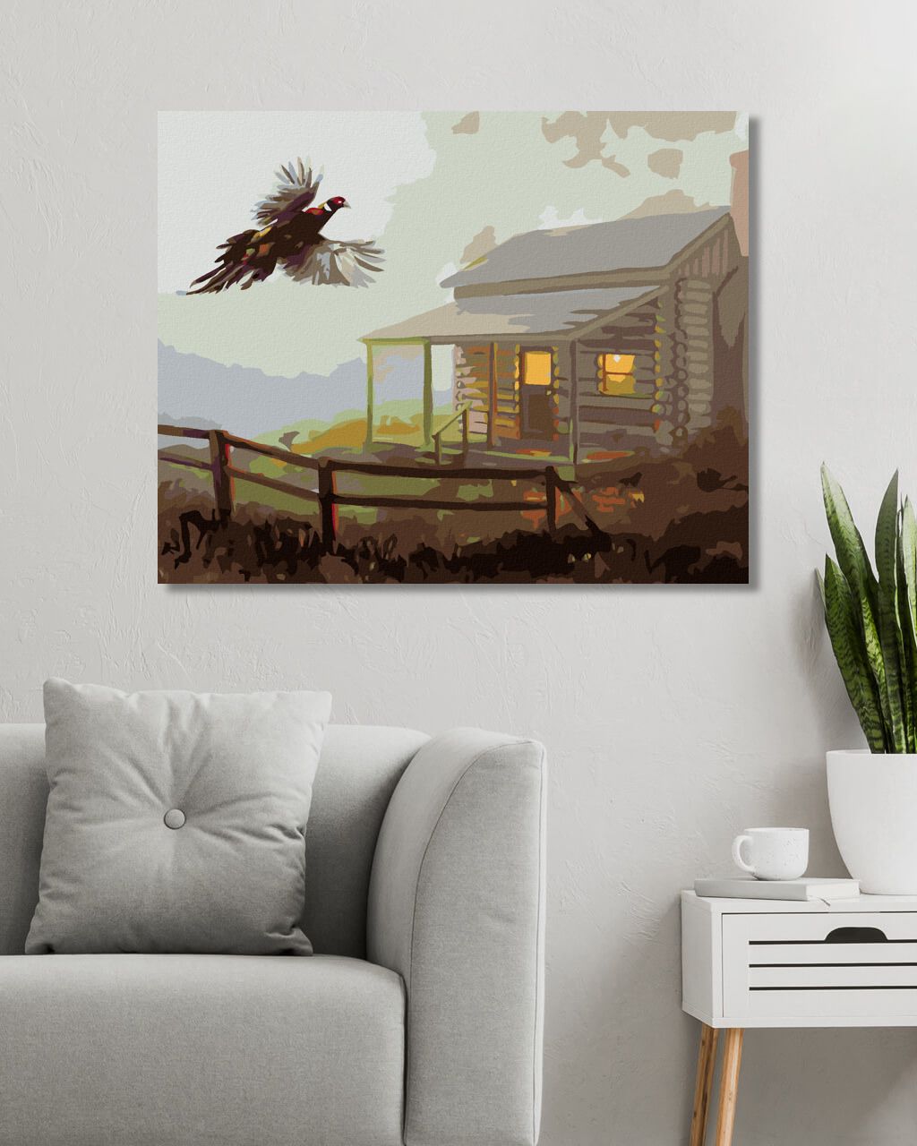 zuty Malování podle čísel - BAŽANT A CHATA V MLZE (D. RUSTY RUST) - Rozměr: 40x50 cm, Rámování: Varianta: vypnuté plátno na rám - obrázek 3