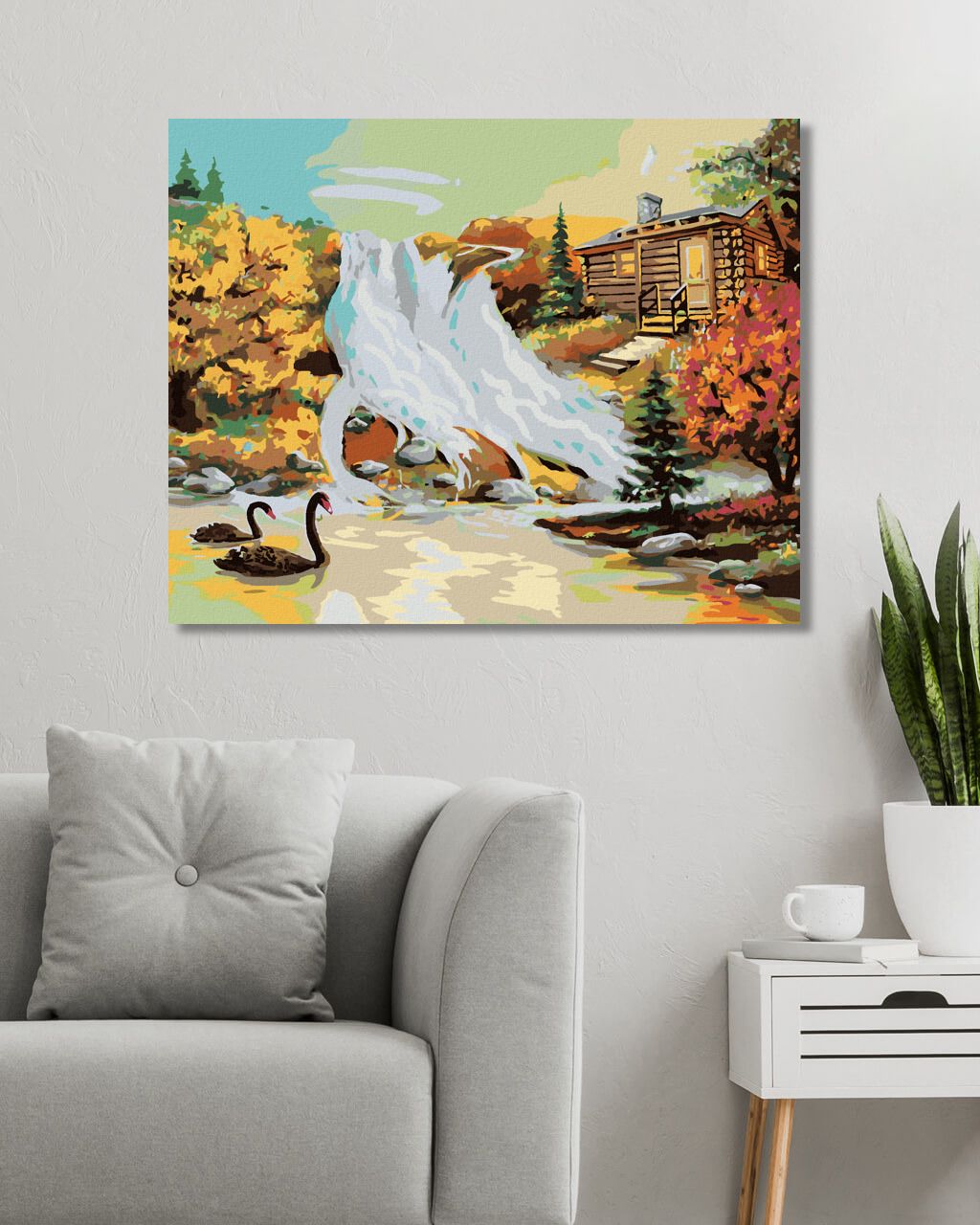 zuty Malování podle čísel - LABUTĚ NA JEZEŘE A CHATA (D. RUSTY RUST) - Rozměr: 40x50 cm, Rámování: Varianta: bez rámu a bez vypnutí plátna - obrázek 4