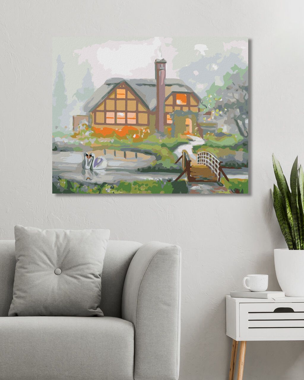 zuty Malování podle čísel - LABUTĚ A DŮM V MLZE (D. RUSTY RUST) - Rozměr: 40x50 cm, Rámování: Varianta: bez rámu a bez vypnutí plátna - obrázek 6