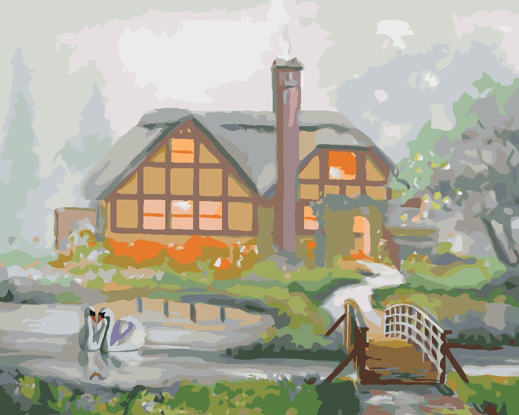 zuty Malování podle čísel - LABUTĚ A DŮM V MLZE (D. RUSTY RUST) - Rozměr: 40x50 cm, Rámování: Varianta: bez rámu a bez vypnutí plátna - obrázek 9