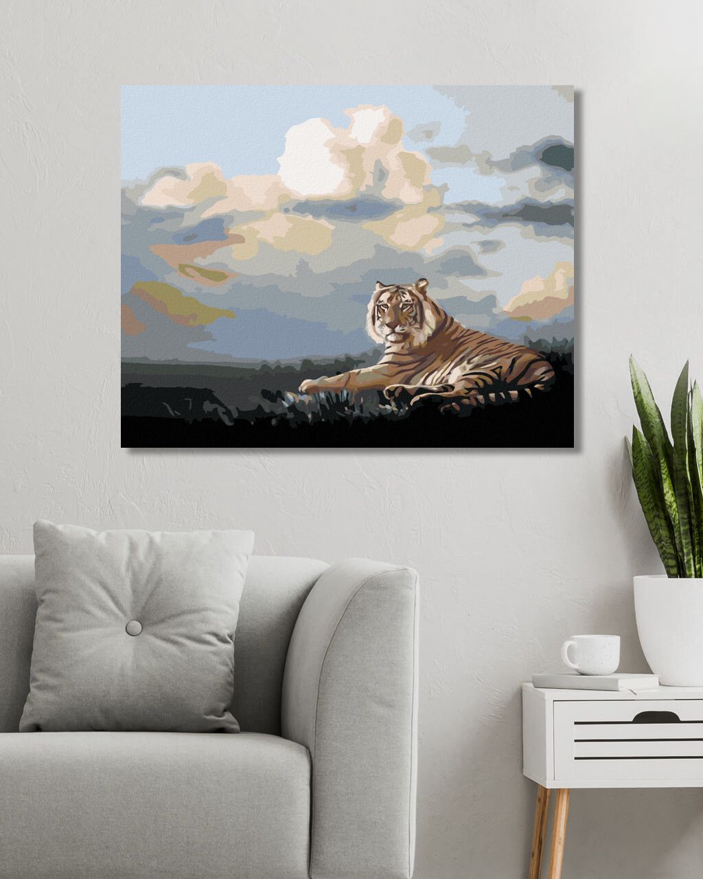 zuty Malování podle čísel - LEŽÍCÍ TYGR A MRAKY (D. RUSTY RUST) - Rozměr: 40x50 cm, Rámování: Varianta: vypnuté plátno na rám - obrázek 4