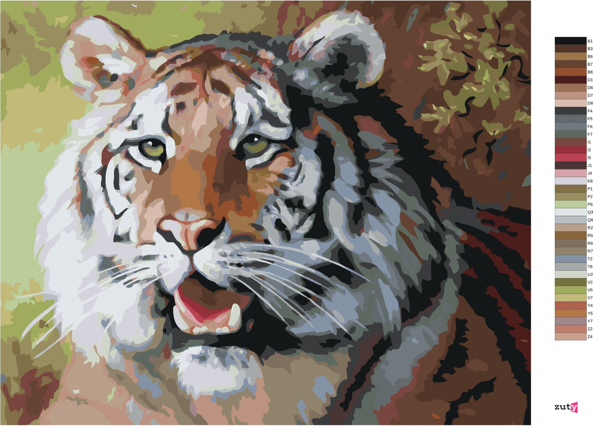 zuty Malování podle čísel - TYGR S OTEVŘENOU TLAMOU PORTRÉT (D. RUSTY RUST) - Rozměr: 40x50 cm, Rámování: Varianta: vypnuté plátno na rám - obrázek 2