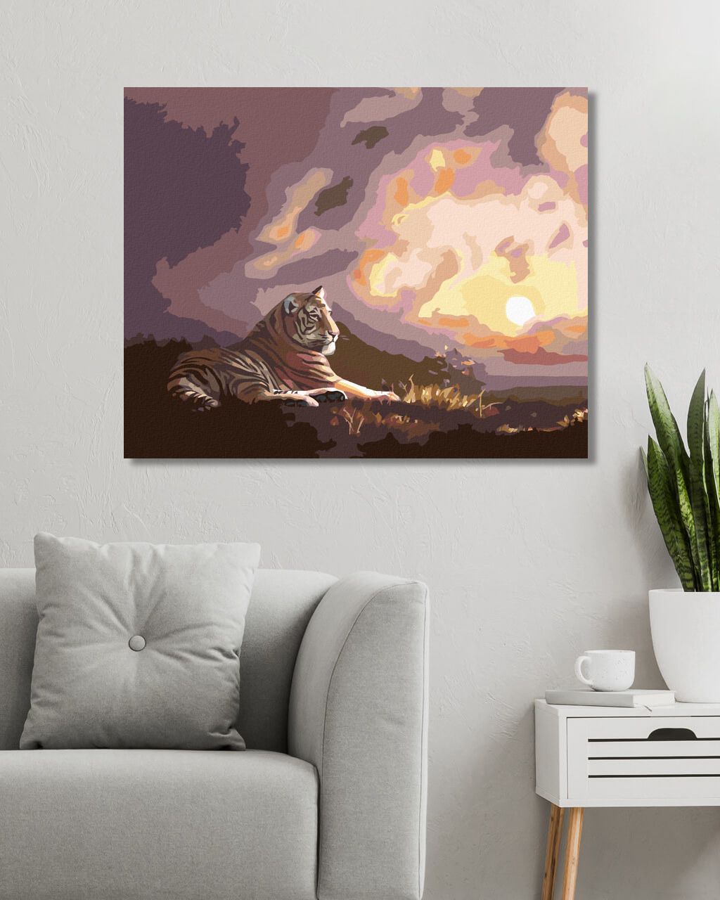 zuty Malování podle čísel - LEŽÍCÍ TYGR A ZÁPAD SLUNCE (D. RUSTY RUST) - Rozměr: 40x50 cm, Rámování: Varianta: vypnuté plátno na rám - obrázek 3
