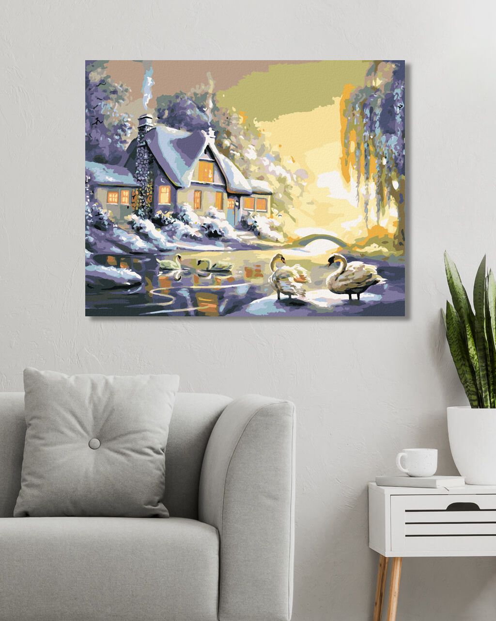 zuty Malování podle čísel - LABUTĚ A DŮM V ZIMĚ (D. RUSTY RUST) - Rozměr: 40x50 cm, Rámování: Varianta: vypnuté plátno na rám - obrázek 6