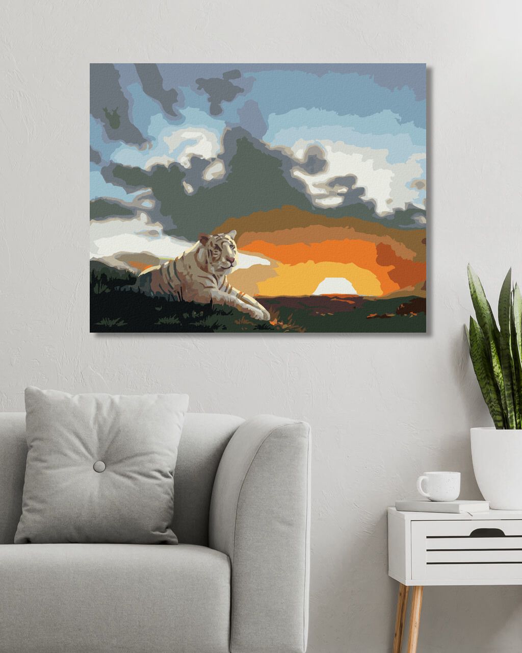 zuty Malování podle čísel - BÍLÝ TYGR A ZÁPAD SLUNCE (D. RUSTY RUST) - Rozměr: 40x50 cm, Rámování: Varianta: vypnuté plátno na rám - obrázek 5