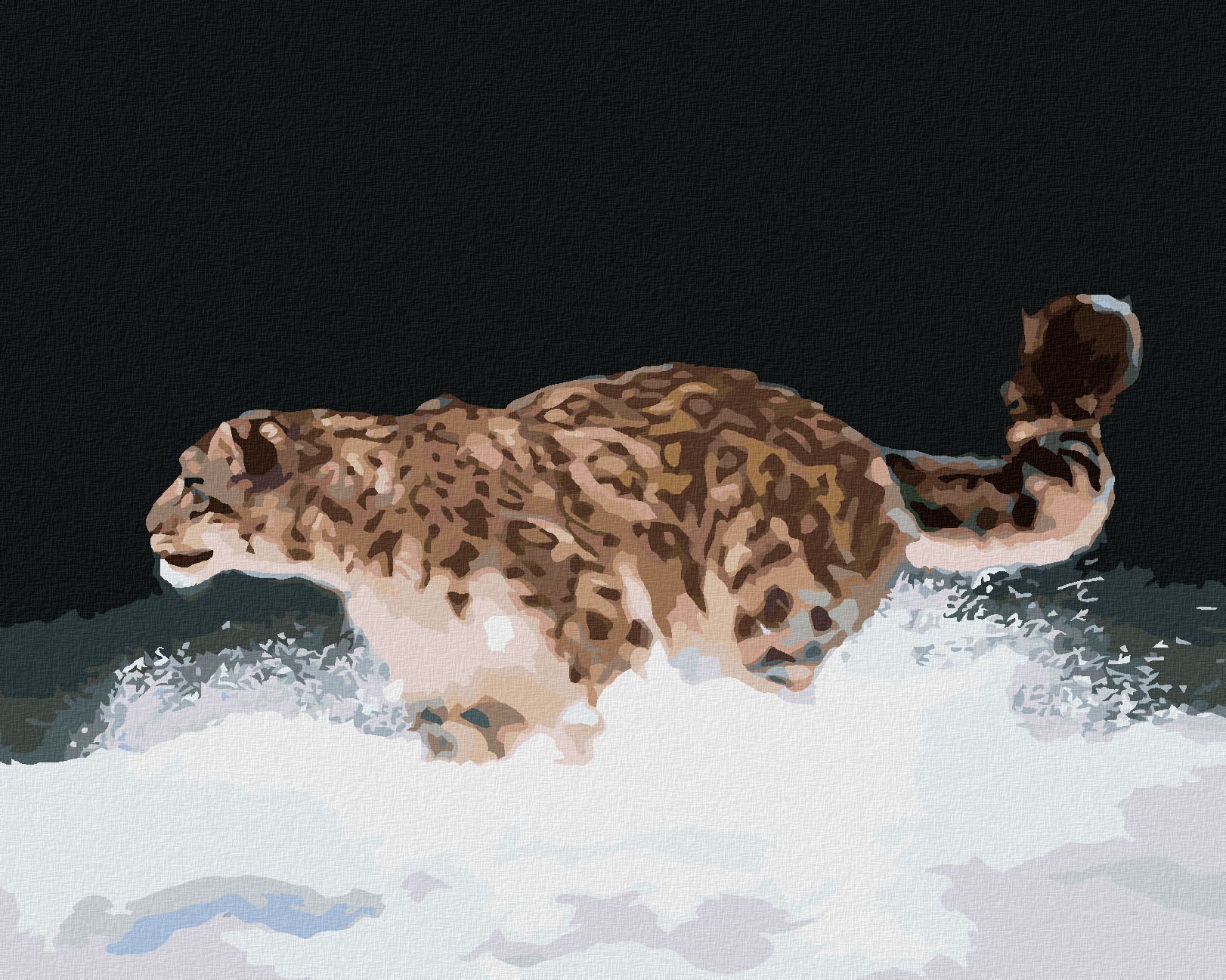 zuty Malování podle čísel - SNĚŽNÝ LEOPARD V BĚHU VE SNĚHU (D. RUSTY RUST) - Rozměr: 40x50 cm, Rámování: Varianta: vypnuté plátno na rám - obrázek 1