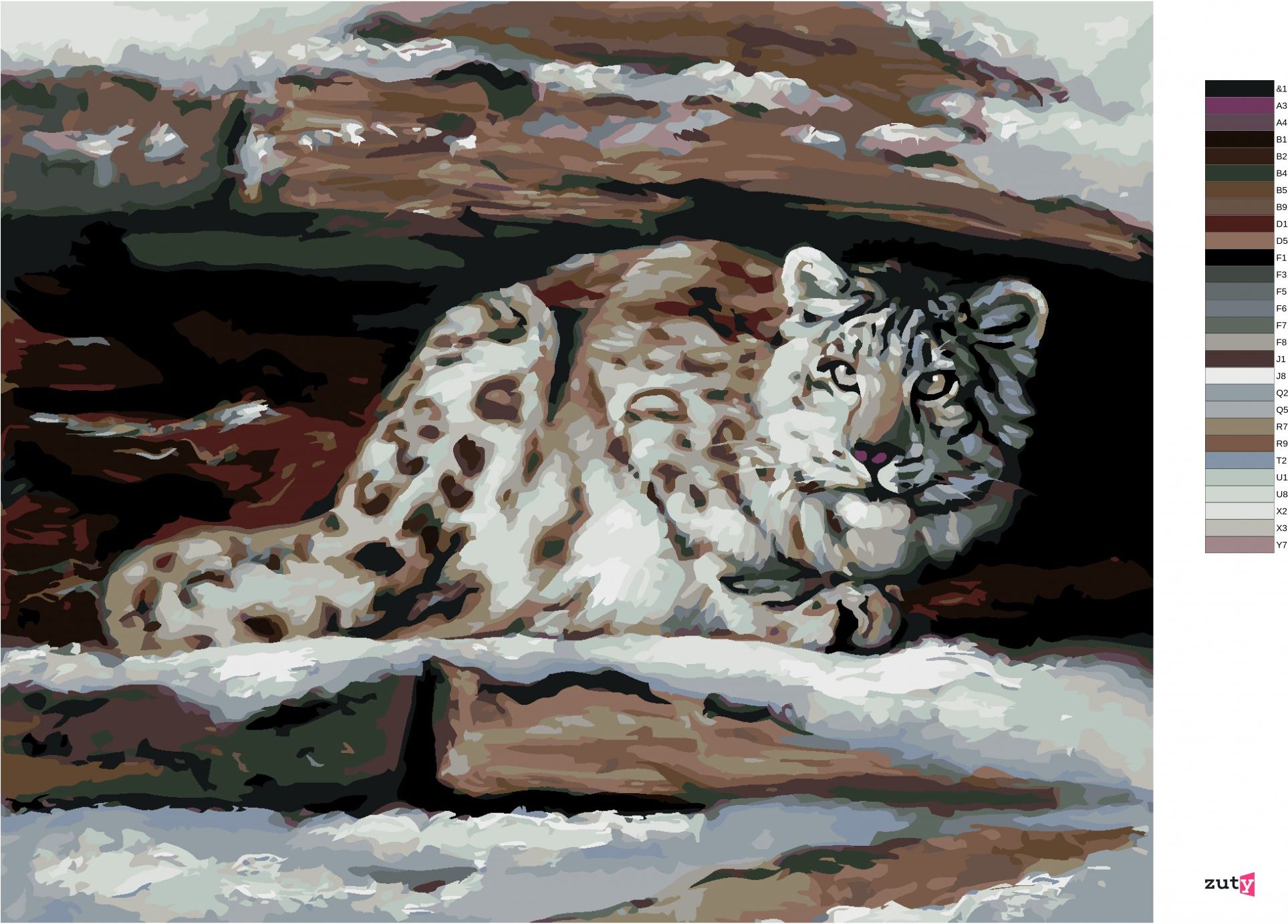 zuty Malování podle čísel - SNĚŽNÝ LEOPARD V ÚKRYTU (D. RUSTY RUST) - Rozměr: 40x50 cm, Rámování: Varianta: bez rámu a bez vypnutí plátna - obrázek 8