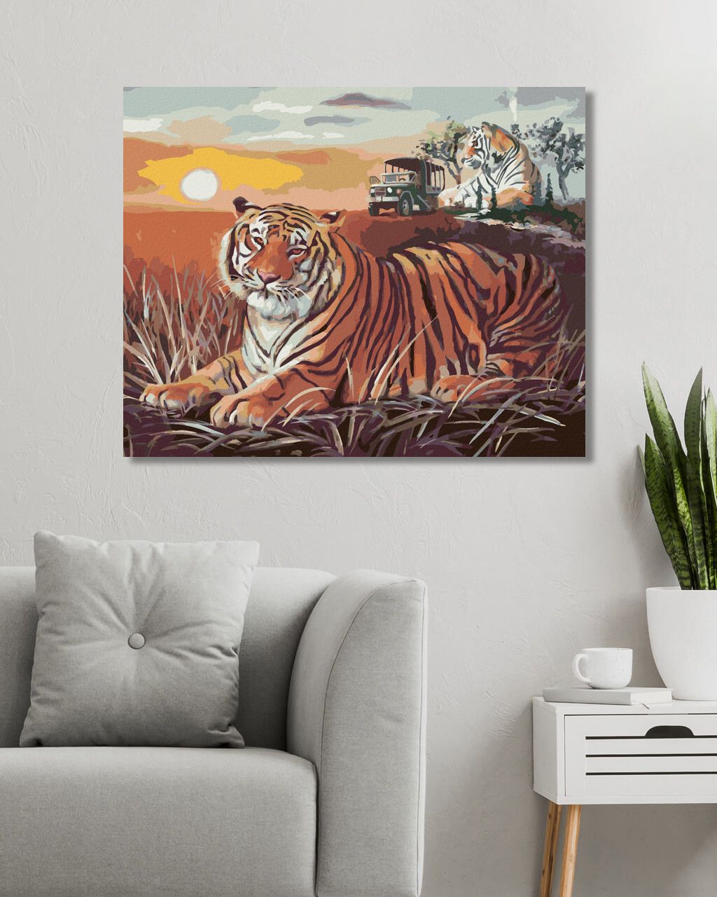 zuty Malování podle čísel - TYGR A ZÁPAD SLUNCE NA SAVANĚ (D. RUSTY RUST) - Rozměr: 40x50 cm, Rámování: Varianta: vypnuté plátno na rám - obrázek 5