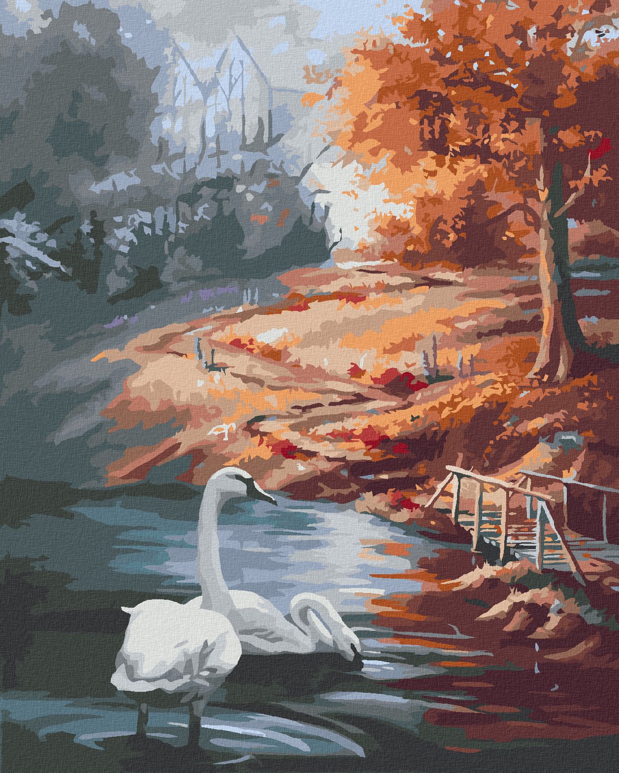 zuty Malování podle čísel - LABUTĚ A PODZIM (D. RUSTY RUST) - Rozměr: 40x50 cm, Rámování: Varianta: vypnuté plátno na rám - obrázek 1