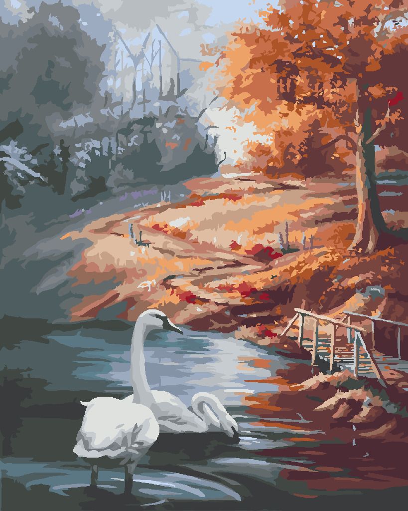 zuty Malování podle čísel - LABUTĚ A PODZIM (D. RUSTY RUST) - Rozměr: 40x50 cm, Rámování: Varianta: vypnuté plátno na rám - obrázek 2