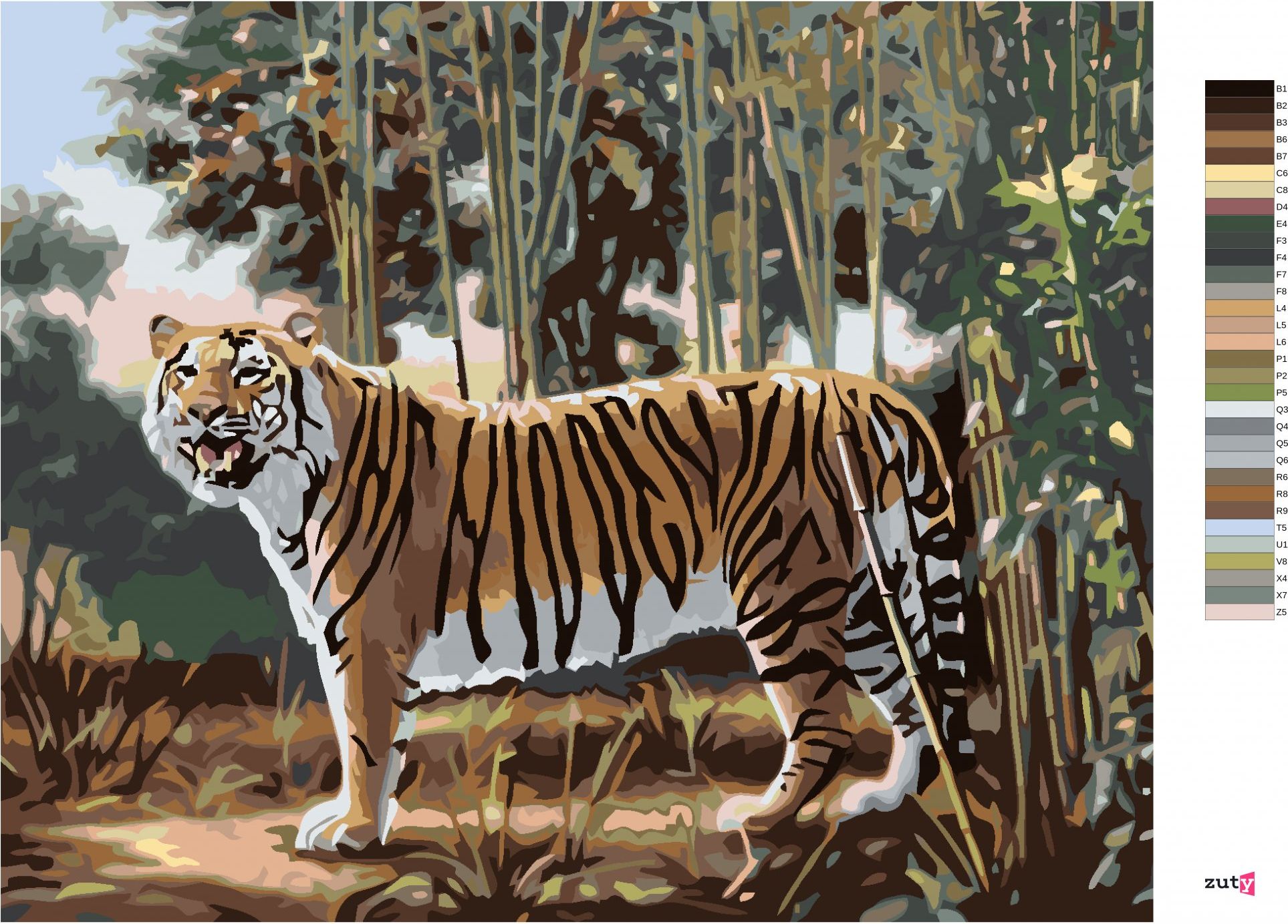 zuty Malování podle čísel - TYGR A BAMBUS (D. RUSTY RUST) - Rozměr: 40x50 cm, Rámování: Varianta: vypnuté plátno na rám - obrázek 8
