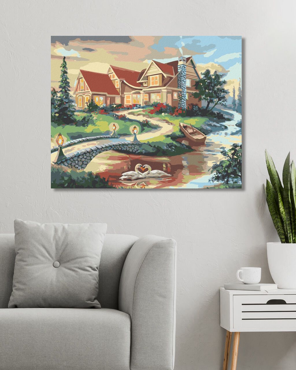 zuty Malování podle čísel - LABUTĚ, MOST A DŮM (D. RUSTY RUST) - Rozměr: 40x50 cm, Rámování: Varianta: vypnuté plátno na rám - obrázek 9