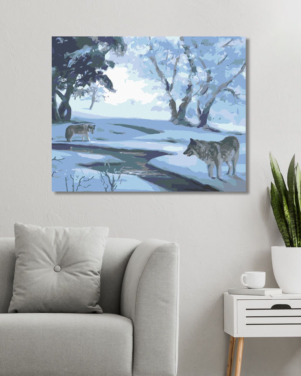 zuty Malování podle čísel - VLCI U ŘEKY V ZIMĚ (D. RUSTY RUST) - Rozměr: 40x50 cm, Rámování: Varianta: bez rámu a bez vypnutí plátna - obrázek 3